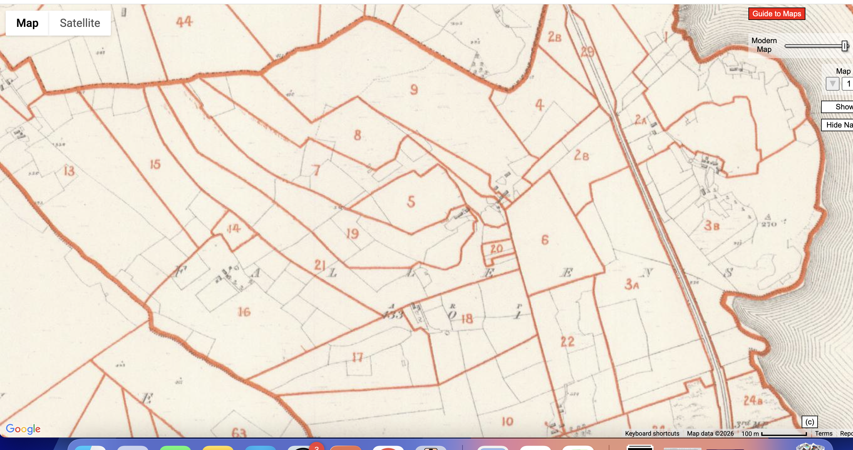 Griffith's Valuation map showing plot numbers in Falleens