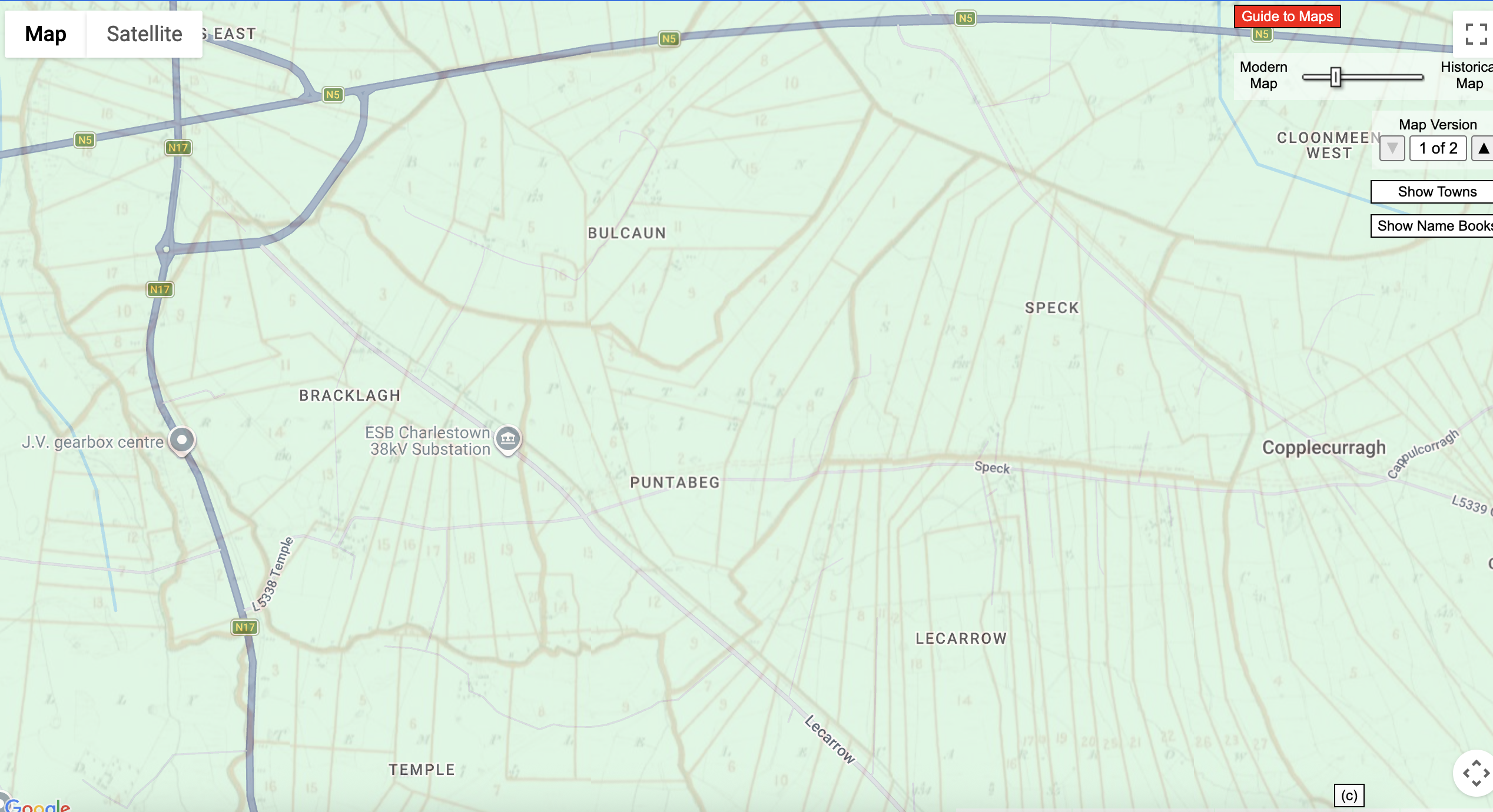 Modern aerial view of Puntabeg townland