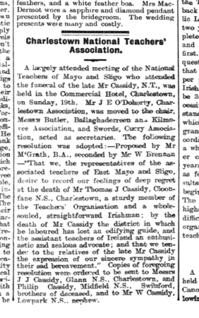 Sligo Champion, 1907 — National Teachers' Association meeting