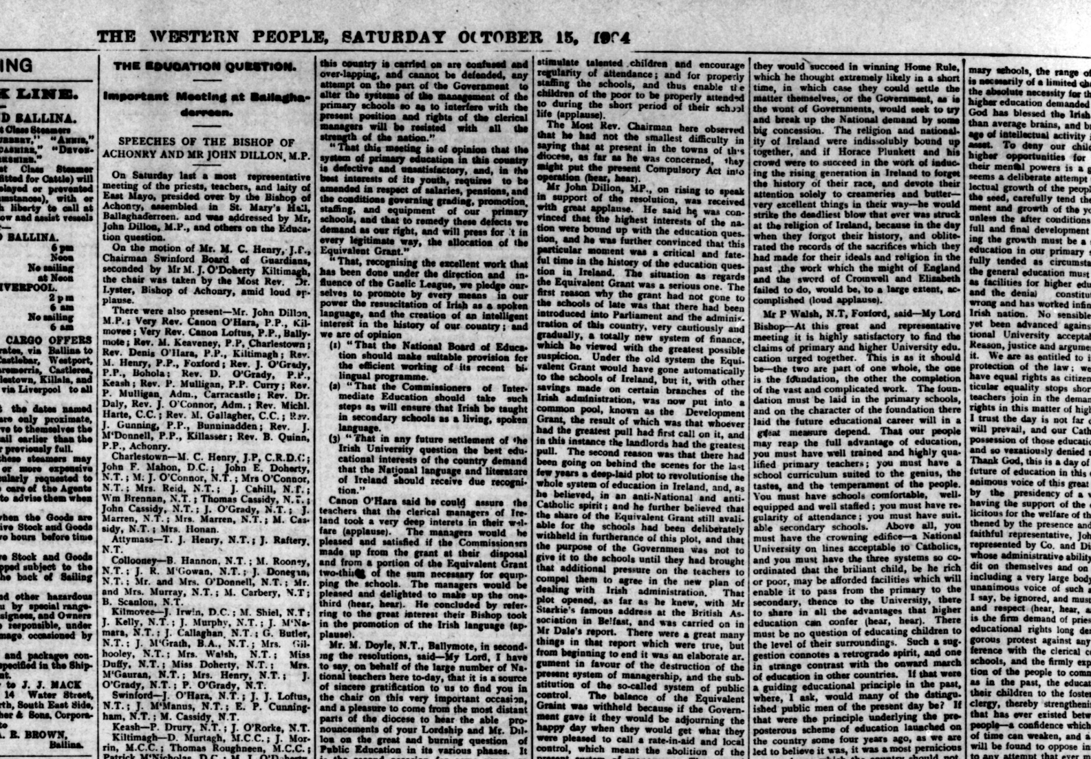 The Western People, October 1904 — Education meeting at Ballaghaderreen