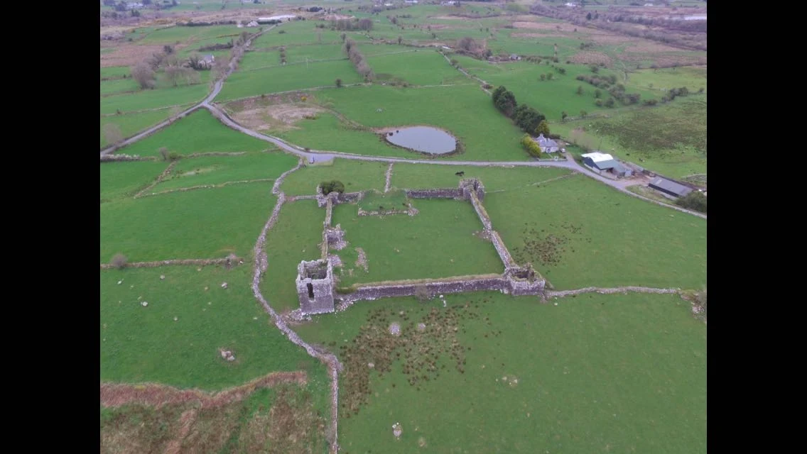 Aerial view of Moygara Castle ruins